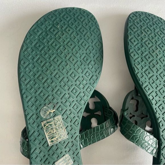 Tory Burch "Miller" Croc Leather Dark Green Sandals - Picture 12 of 13